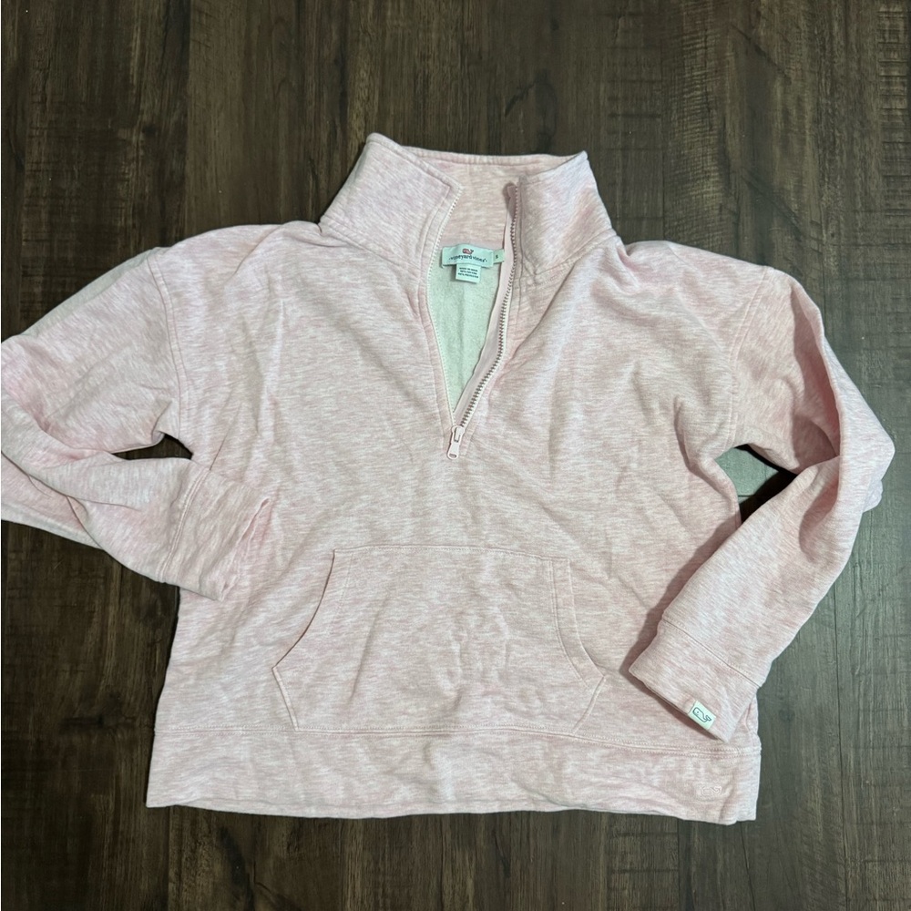 Vineyard Vines Pink Cowl Turtleneck Sweater with Quarter Zip and Long Sleeves
